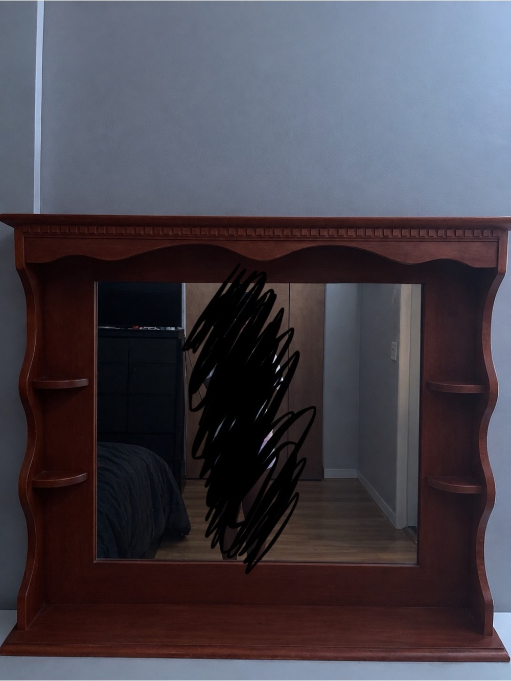 Vintage Wooden Wall Mirror with Shelves